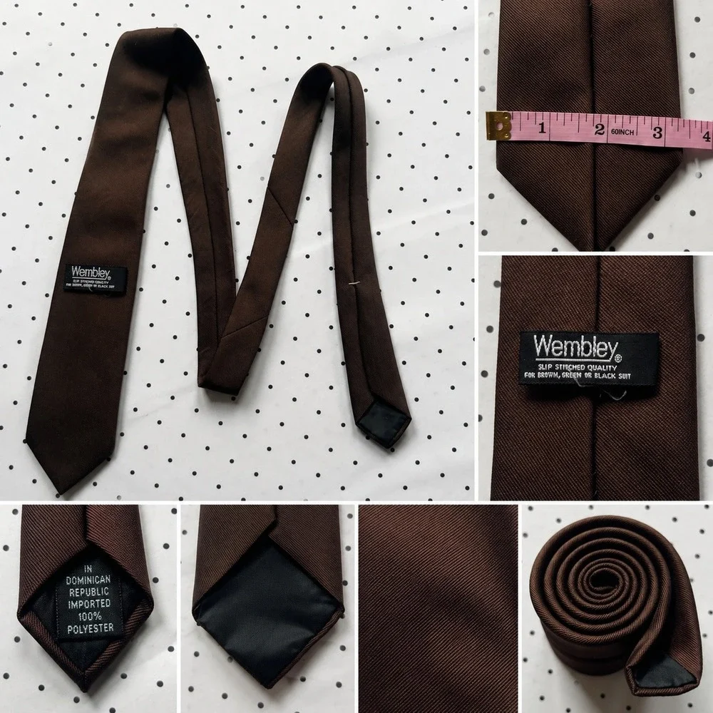 Wembley Mens Brown Twill Necktie Solid Polyester Slip Stitched Quality Tie